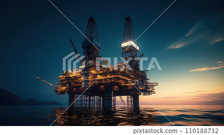 Oil drilling rig in the middle of the sea sunset time 110188732