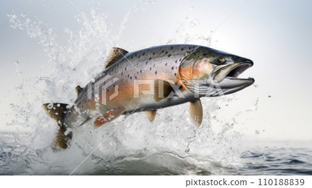 salmon fish jump on the white background salmon fish jump on the white background 110188839