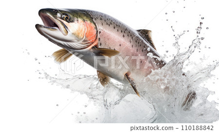 salmon fish jump on the white background 110188842