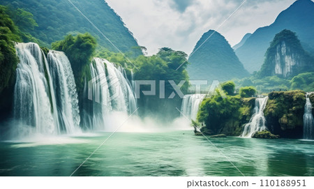Ban Gioc Waterfall Vietnam beautiful landmark 110188951