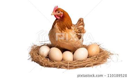 Chicken mom broods eggs on the transparent background Chicken mom broods eggs on the transparent background 110189528