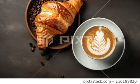 Croissant with latte coffee 110189820