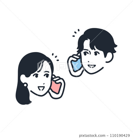A simple vector icon illustration material of a young man and woman talking on a smartphone A simple vector icon illustration material of a young man and woman talking on a smartphone 110190429