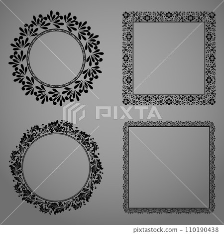 Set of decorative frames Elegant vector element for design in Eastern style, place for text. Floral black and gray borders. Lace illustration for invitations and greeting cards Set of decorative frames Elegant vector element for design in Eastern style, place for text. Floral black and gray borders. Lace illustration for invitations and greeting cards 110190438