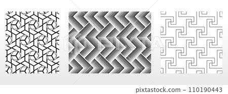 Geometric set of seamless black and white patterns. Simple vector graphics 110190443