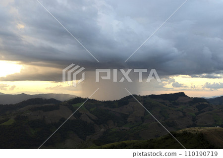 Storm clouds with the rain. Nature Environment Dark huge cloud sky black stormy cloud 110190719