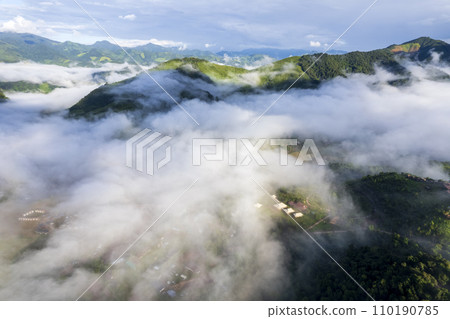 Top view Landscape of Morning Mist with Mountain Layer 110190785