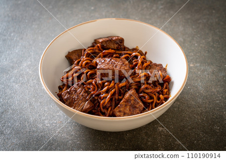 Jjapaguri or Chapaguri, Korean Black Beans Spicy Noodles with Beef 110190914