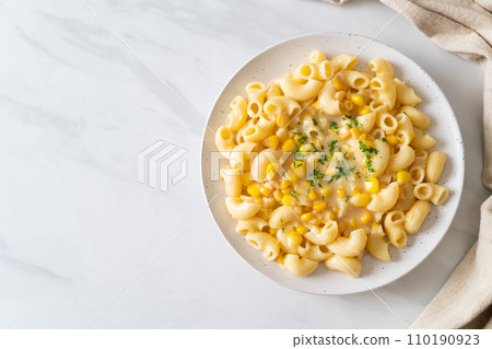 macaroni creamy corn cheese on plate 110190923
