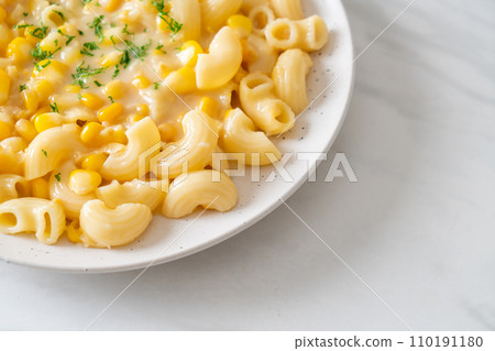 macaroni creamy corn cheese on plate macaroni creamy corn cheese on plate 110191180