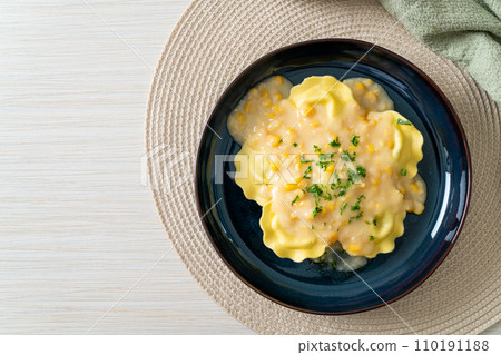 ravioli pasta with corn cheese sauce 110191188