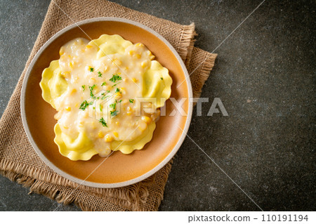 ravioli pasta with corn cheese sauce ravioli pasta with corn cheese sauce 110191194