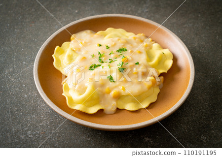 ravioli pasta with corn cheese sauce ravioli pasta with corn cheese sauce 110191195