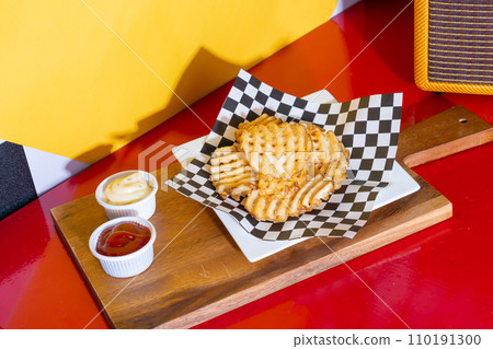 waffle fries with ketchup and mayonnaise waffle fries with ketchup and mayonnaise 110191300