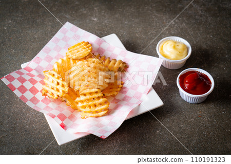 waffle fries with ketchup and mayonnaise waffle fries with ketchup and mayonnaise 110191323