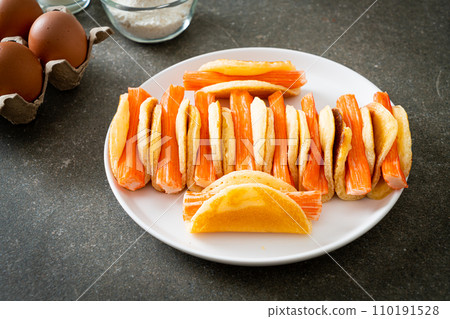 flat pancake roll with crab stick flat pancake roll with crab stick 110191528