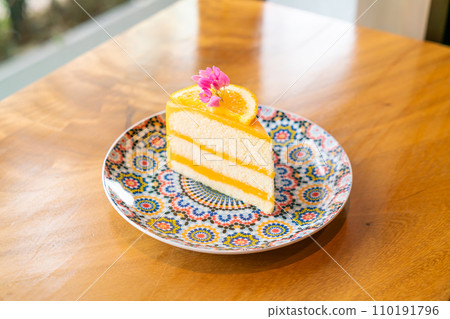 orange cake on beautiful plate orange cake on beautiful plate 110191796