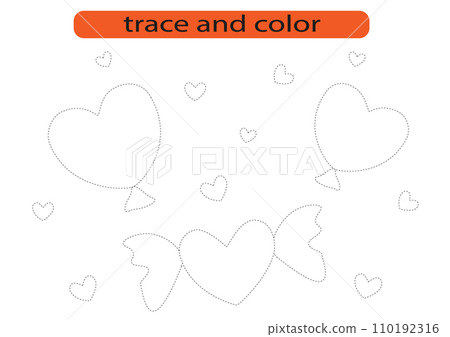 Trace and color.Trace and color for preschoolers.Handwriting practice for kids. 110192316