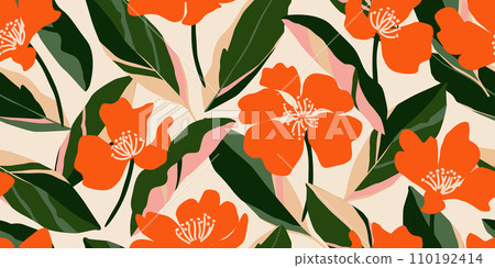 Hand drawn tropical flowers, seamless patterns with floral for fabric, textiles, clothing, wrapping paper, cover, banner, interior decor, abstract backgrounds. vector illustration. Hand drawn tropical flowers, seamless patterns with floral for fabric, textiles, clothing, wrapping paper, cover, banner, interior decor, abstract backgrounds. vector illustration. 110192414