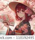 春季，一位穿著和服的年輕女子在觀光 110192495