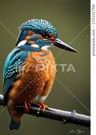 Blue kingfisher perching on a branch in nature. Blue kingfisher perching on a branch in nature. 110192706