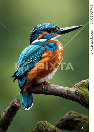 Blue kingfisher perching on a branch in nature. Blue kingfisher perching on a branch in nature. 110192708