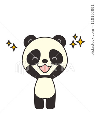 Illustration of a cute panda cheering and happy, whole body, white background, vector clip art, with main line 110193091