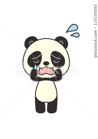 Illustration of a cute panda crying, whole body, white background, vector, clip art, with main line Illustration of a cute panda crying, whole body, white background, vector, clip art, with main line 110193093