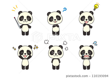 Illustration set of cute pandas with various expressions and poses, variations, vector, white background, whole body, with main line Illustration set of cute pandas with various expressions and poses, variations, vector, white background, whole body, with main line 110193094