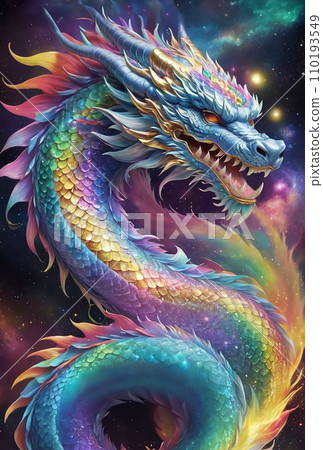 Rainbow Dragon Space Dragon Dragon God Dragon Good Luck Spiritual Illustration Art (AI generated image) 110193549