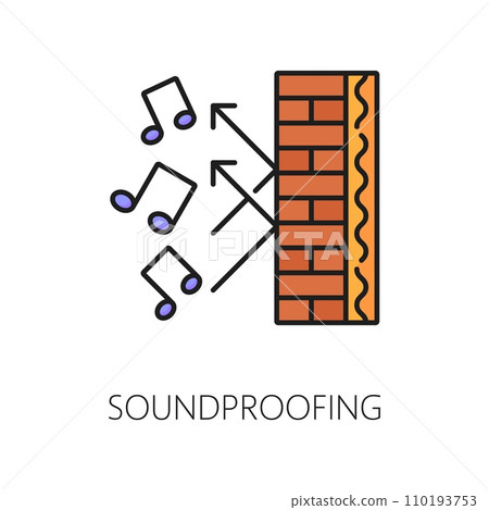 Soundproof wall thermal insulation icon. House construction insulation layer technology outline symbol, home facade thermal, sound and noise protection isolation system thin line vector icon or sign 110193753