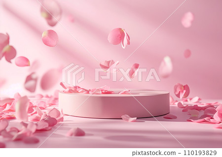 Minimal Pink Beauty Podium with Falling Petals for Cosmetic Presentation Minimal Pink Beauty Podium with Falling Petals for Cosmetic Presentation 110193829