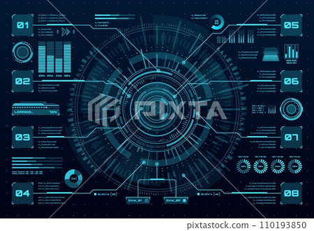 HUD data screen, digital dashboard interface and virtual infographics, vector UI panel. HUD technology and future game chart graphs, space dashboard digital controls and info bar visual infographics HUD data screen, digital dashboard interface and virtual infographics, vector UI panel. HUD technology and future game chart graphs, space dashboard digital controls and info bar visual infographics 110193850