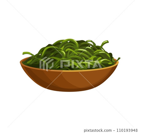 Cartoon seafood, seaweed salad or wakame for sea food cuisine or restaurant, isolated vector. Seaweed snack or salad dish for seafood cuisine, cooking ingredient or sushi bar menu and food product 110193948
