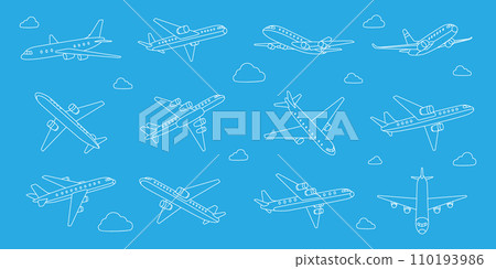 Jet airplane set. Air transport. Air flight symbol. Passenger airplanes. Vector illustration. 110193986