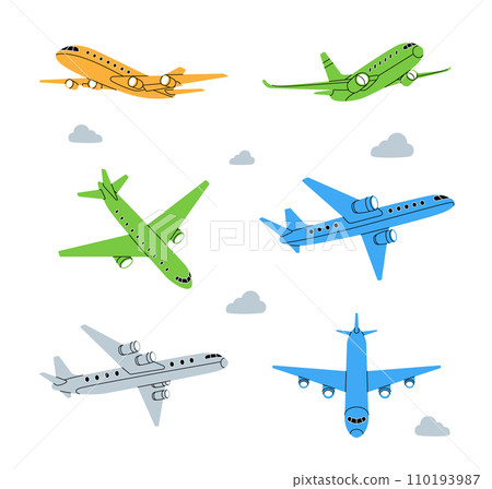 Plane set. Passenger airplanes. Different air transport silhouette. Vector illustration. Plane set. Passenger airplanes. Different air transport silhouette. Vector illustration. 110193987
