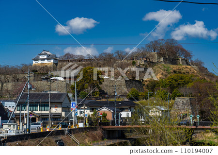 [Japan's 100 Famous Castles] Tsuyama Castle Ruins in early spring seen from the Miyagawa River 6 Tsuyama City, Okayama Prefecture 110194007