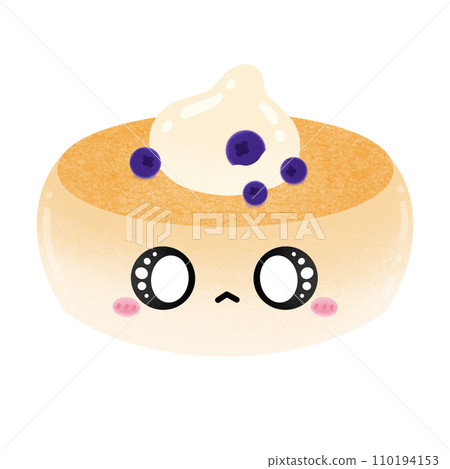 Cute Pancake Mascot Character Kawaii Cartoon Pancake With Topping Whipped Cream And Blueberry Cartoon illustration Pancake Drawing Fluffy Japanese Pancake Big Pancake 110194153