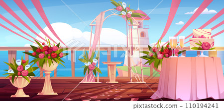 Wedding ceremony scene on sea beach 110194241