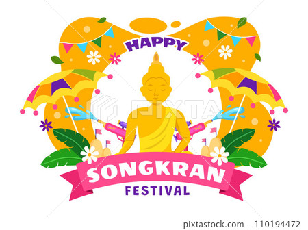Happy Songkran Festival Day Vector Illustration with Kids Playing Water Gun in Thailand Celebration in National Holiday Flat Cartoon Background Happy Songkran Festival Day Vector Illustration with Kids Playing Water Gun in Thailand Celebration in National Holiday Flat Cartoon Background 110194472