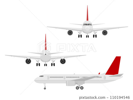 著陸飛機的前部、後部和側面 著陸飛機的前部、後部和側面 110194546