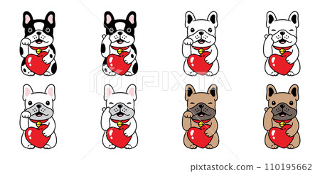 dog vector french bulldog valentine heart icon lucky cat manekineko cartoon character puppy pet doodle symbol tattoo illustration clip art isolated design 110195662