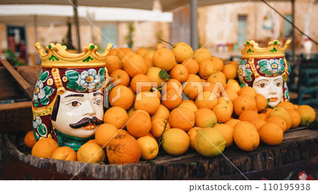 Orange fruit outdoor in a restaurant of Sicily Orange fruit outdoor in a restaurant of Sicily 110195938