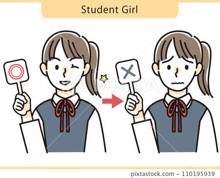 帶有圓形和交叉選項卡的女學生插畫素材 110195939