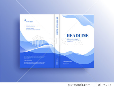 Brochure template layout, cover design annual report, magazine, flyer in A4 with blue wavy lines for business, education, advertisement. Vector illustration. 110196727