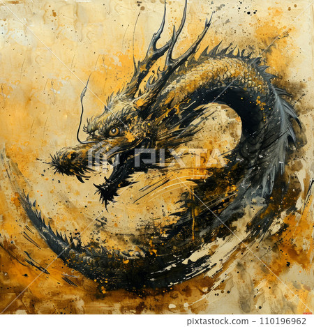 Golden painting of a dragon. Year of the dragon concept 110196962
