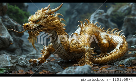 Majestic golden dragon representing wealth 110196974