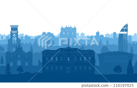 Uruguay famous landmarks by silhouette style 110197025