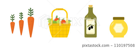Harvest with Fresh and Ripe Organic Food and Product Vector Set 110197508