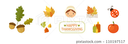 Happy Autumn Thanksgiving Day Object and Element Vector Set Happy Autumn Thanksgiving Day Object and Element Vector Set 110197517